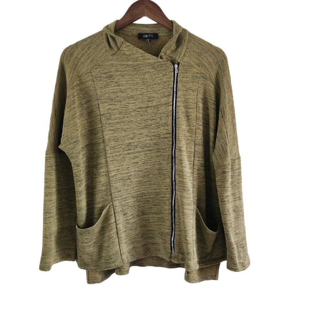 Comfy USA Brentwood Jacket Side Zipper Green Marled Size M Womens